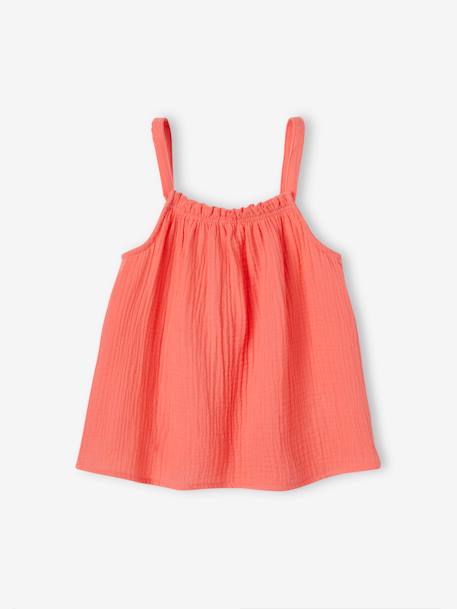 Blouse à bretelles en gaze de coton fille blanc imprimé+corail+corail fluo+écru+sable 8 - vertbaudet enfant 