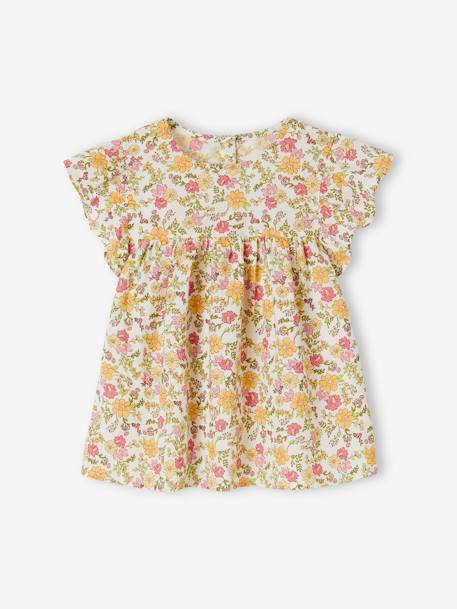 Blouse motifs fleurs fille manches courtes à volants orange imprimé+rose pâle 3 - vertbaudet enfant 