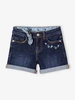 Short en jean brodé fleurs fille noeud imprimé fleurs  - vertbaudet enfant