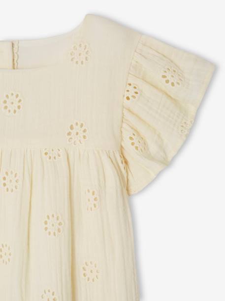 Robe cérémonie brodée fleurs en gaze de coton fille bleu pâle+jaune pastel+rose poudré+vanille 20 - vertbaudet enfant 