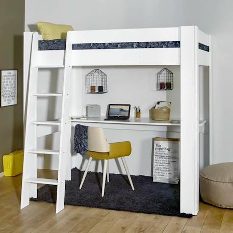 Pack lit mezzanine 2 places avec bureau et matelas Ali Blanc 140x190 cm BLANC 3 - vertbaudet enfant 