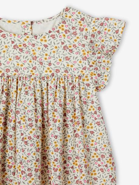 Robe imprimée fille manches courtes à volants écru+rose pâle+vert sapin 3 - vertbaudet enfant 