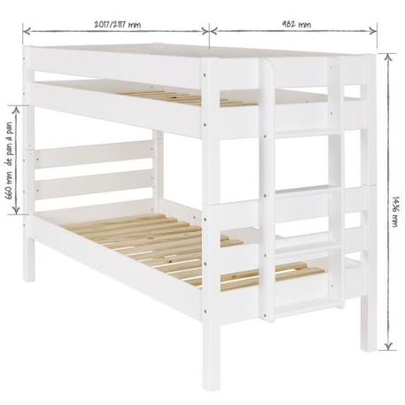 Lit superposé - SOGAN - Aniba - Bois massif - Blanc - 90x200 cm BLANC 4 - vertbaudet enfant 