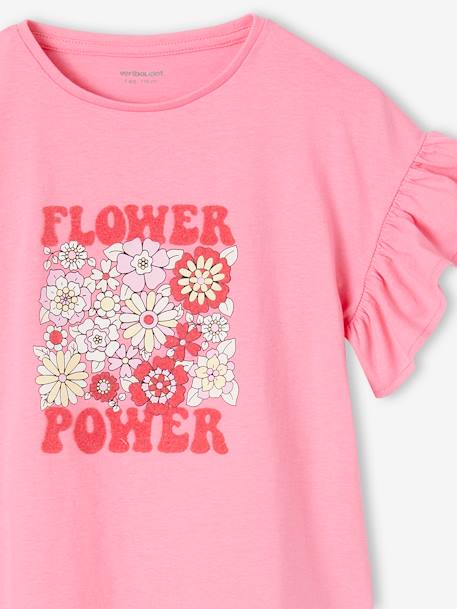 Tee-shirt 'Flower Power' fille manches à volants rose bonbon 3 - vertbaudet enfant 