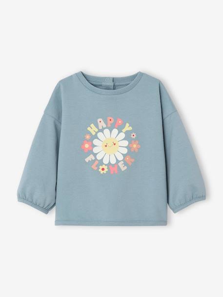 Sweat happy flower bébé bleu grisé 1 - vertbaudet enfant 