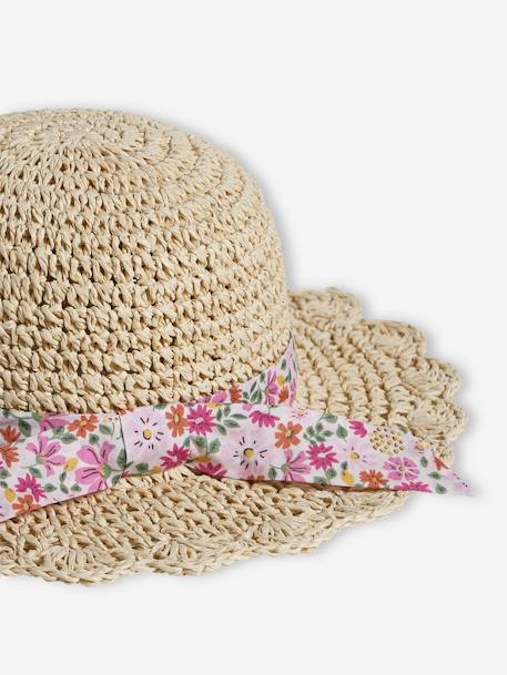 Chapeau aspect paille effet crochet avec ruban imprimé fille rose pâle 5 - vertbaudet enfant 