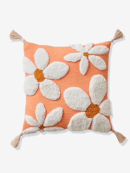 Coussin carré fleurs à pompons mandarine 7 - vertbaudet enfant 