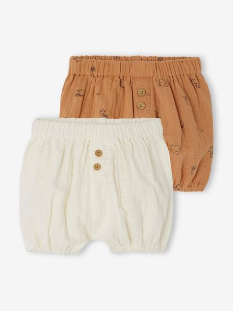 Lot de 2 bloomers naissance en gaze de coton bleu grisé+écru 7 - vertbaudet enfant 