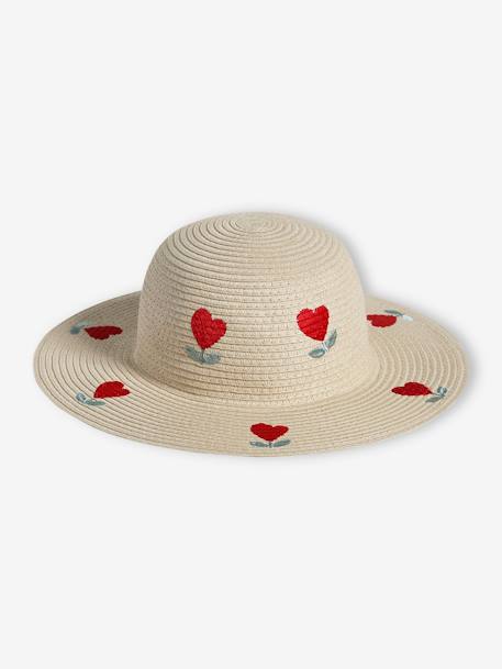 Chapeau forme capeline aspect paille à coeurs fille bois 2 - vertbaudet enfant 