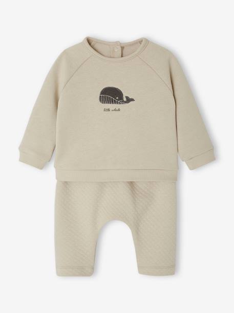 Ensemble bébé sweat et pantalon argile+écru+gris chiné+rose nude 1 - vertbaudet enfant 