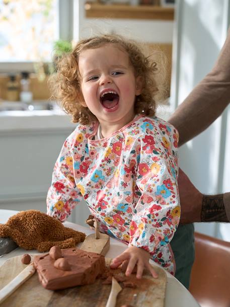 Bavoir tablier manches longues imprimé végétal+multicolore+renard+rose poudré+vichy bleu 30 - vertbaudet enfant 