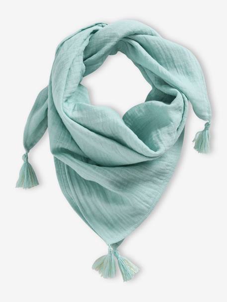 Foulard uni personnalisable à pompons fille bleu ciel+bleu grisé+corail 1 - vertbaudet enfant 