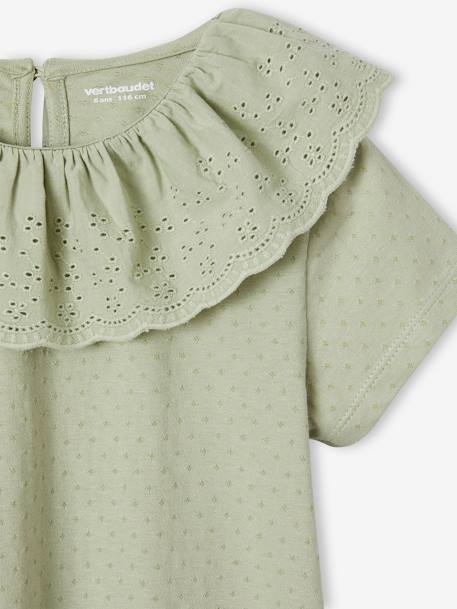 T-shirt à collerette en broderie anglaise fille écru+vert sauge+vieux rose 7 - vertbaudet enfant 