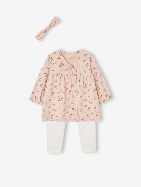 Ensemble bébé naissance 3 pièces bandeau, robe à motifs et legging nude imprimé+rose poudré 10 - vertbaudet enfant 