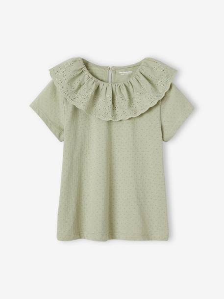 Fille-T-shirt, sous-pull-T-shirt-T-shirt à collerette en broderie anglaise fille