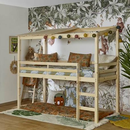 Lit cabane mi-hauteur Alma - AKITEN RETAIL - Bois naturel 90x200 cm - Pin massif - Matelas inclus MARRON 3 - vertbaudet enfant 