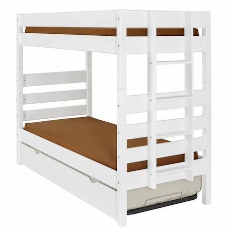 Pack lit superposé haut avec sommier gigogne et matelas Aniba   Blanc 90x200 cm BLANC 1 - vertbaudet enfant 