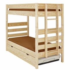 Pack lit superposé haut avec sommier gigogne et matelas Aniba   Bois naturel 90x200 cm  - vertbaudet enfant