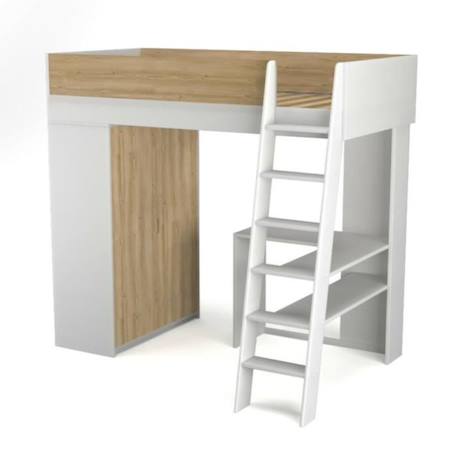 Lit mezzanine combiné avec matelas Memphis - AKITEN RETAIL - Blanc et bois - 90x190 cm BLANC 1 - vertbaudet enfant 