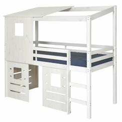 Chambre et rangement-Lit cabane mi-hauteur avec matelas Alma - AKITEN RETAIL - Blanc 90x200 cm - A lattes - 1 place - Matelas inclus