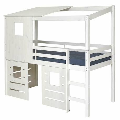 Lit cabane mi-hauteur avec matelas Alma - AKITEN RETAIL - Blanc 90x200 cm - A lattes - 1 place - Matelas inclus BLANC 1 - vertbaudet enfant 