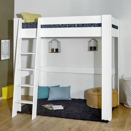 Pack lit mezzanine ALI - AKITEN RETAIL - Blanc et bois 90x190 cm - Matelas HD inclus - Fabriqué en France BLANC 3 - vertbaudet enfant 