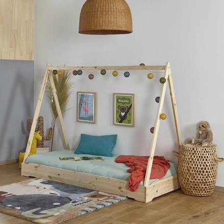 Lit empilable cabane avec matelas 90x190 cm Jelly bois naturel - AKITEN RETAIL MARRON 3 - vertbaudet enfant 