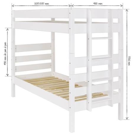 Lit superposé haut Aniba - 90x190 cm - Pin massif - 2 matelas inclus BLANC 4 - vertbaudet enfant 