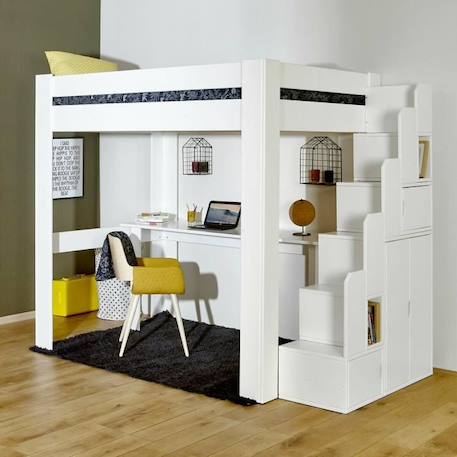 Pack lit mezzanine avec escalier, bureau et matelas Alex Blanc et bois 90x190 cm BLANC 3 - vertbaudet enfant 