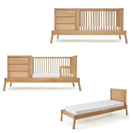 Lit bébé combiné évolutif Asaya - Bois massif de Pin - 70x120 cm - MARRON 2 - vertbaudet enfant 