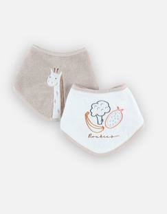 Puériculture-Set de 2 bavoirs bandana en éponge, beige/blanc