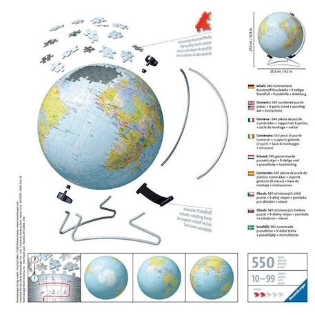 Puzzle 3D Globe 540 pièces - Ravensburger - Éducatif pour enfants - Sans colle - Dès 12 ans BLEU 5 - vertbaudet enfant 