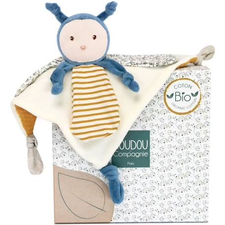 Doudou et Compagnie - Doudou Plat - Doudou Bio Abeille - 25 cm - Bleu/Jaune - Cadeau de Naissance - Pollen L'Abeille Bio - DC3843 BLEU 2 - vertbaudet enfant 