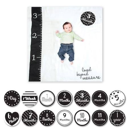 Coffret première année Lulujo - Lange en mousseline de coton et 14 cartes - Garçon - Blanc BLANC 1 - vertbaudet enfant 