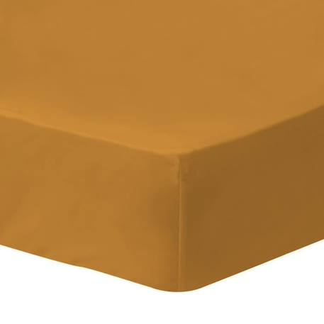 Drap-housse uni en coton, COTON LAVÉ Caramel 90x190 cm JAUNE 1 - vertbaudet enfant 