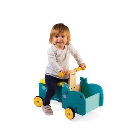 Porteur Hippo en Bois JANOD - Développe la Motricité et l'Équilibre - Casier pour Jouets - Poignées Ergonomiques - Roues en Caoutcho MARRON 3 - vertbaudet enfant 