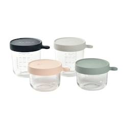 -BÉABA Coffret 4 portions verre, pots de conservation (150ml pink / 150ml eucalyptus green / 250ml light mist / 250ml dark blue)