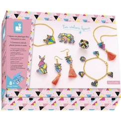 Jouet-Activités artistiques et musicales-Kit Créatif Janod Géométrix - Bijoux en Plastique Fou - Loisir Créatif Enfant dès 8 Ans