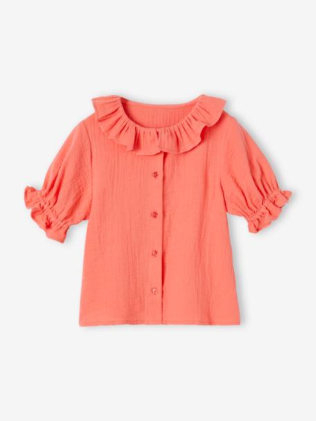 Blouse à collerette en gaze de coton fille corail+écru 1 - vertbaudet enfant 