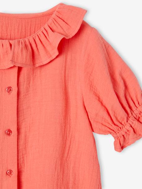 Blouse à collerette en gaze de coton fille corail+écru 3 - vertbaudet enfant 