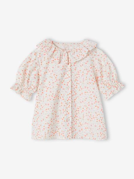 Blouse à collerette en gaze de coton fille corail+écru 5 - vertbaudet enfant 