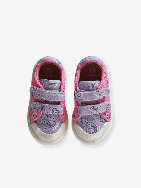 Baskets scratchées bébé en toile blanc+rose imprimé+violet imprimé 24 - vertbaudet enfant 
