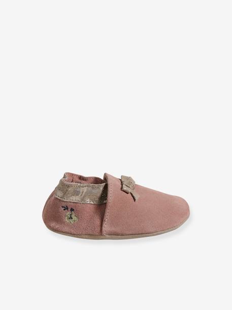 Chaussons élastiqués en cuir souple bébé vieux rose 3 - vertbaudet enfant 