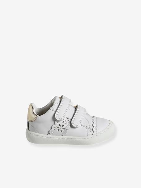 Baskets scratchées en cuir bébé blanc+marine 2 - vertbaudet enfant 