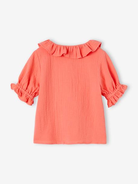 Blouse à collerette en gaze de coton fille corail+écru 2 - vertbaudet enfant 