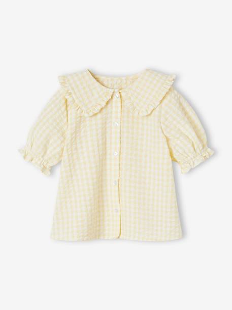 Blouse vichy grand col volanté fille jaune pâle 1 - vertbaudet enfant 