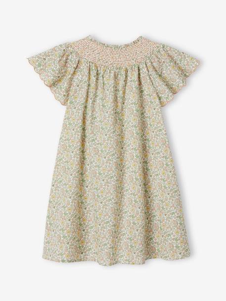 Robe fleurie à smocks cérémonie fille manches papillon vanille 2 - vertbaudet enfant 