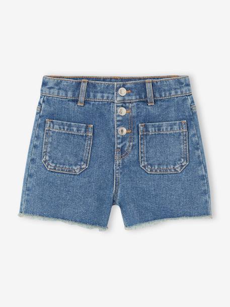 Short en jean fille bas effiloché stone 1 - vertbaudet enfant 