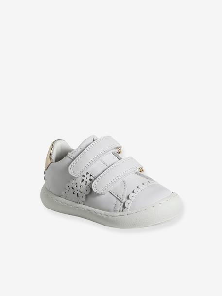 Baskets scratchées en cuir bébé blanc+marine 1 - vertbaudet enfant 