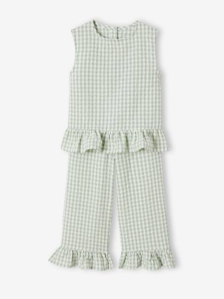 Ensemble blouse + pantalon 7/8ème fille rouge+vert sauge 7 - vertbaudet enfant 